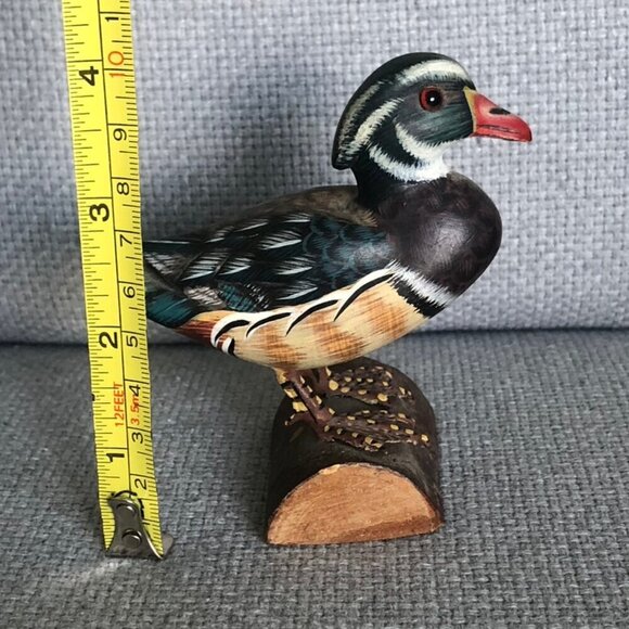 VINTAGE Hand Painted Wood Duck On Small Log 4 x 3 inches - Picture 10 of 12